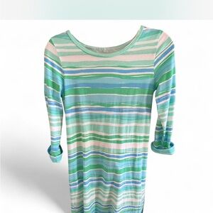Lilly Pulitzer Blue and Green Striped Long Sleeve Midi Dress